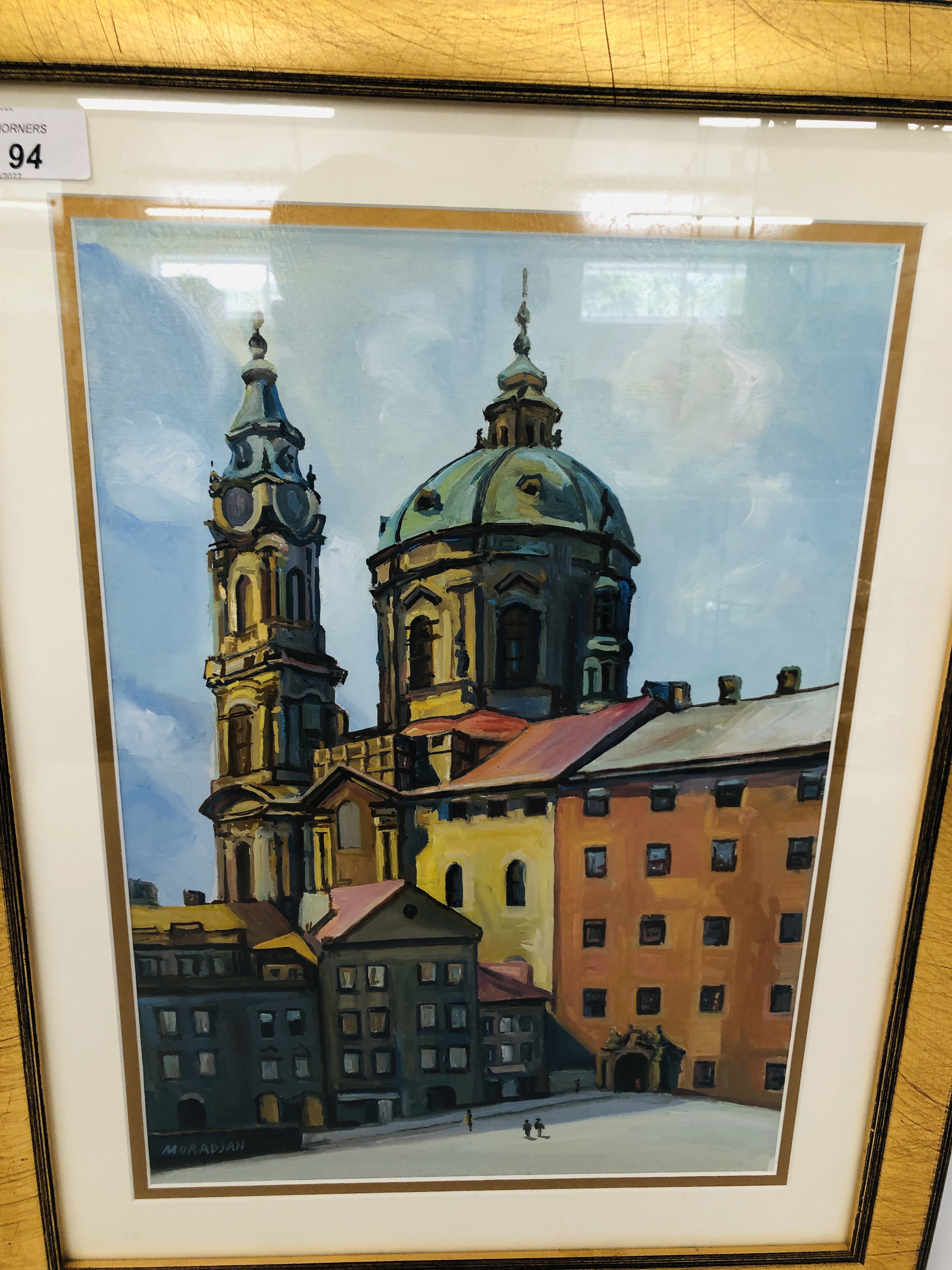 A FRAMED AND MOUNTED OIL ON BOARD OF CONTINENTAL CATHEDRAL BEARING SIGNATURE MCRADJAN 41 X 29CM. - Image 2 of 7