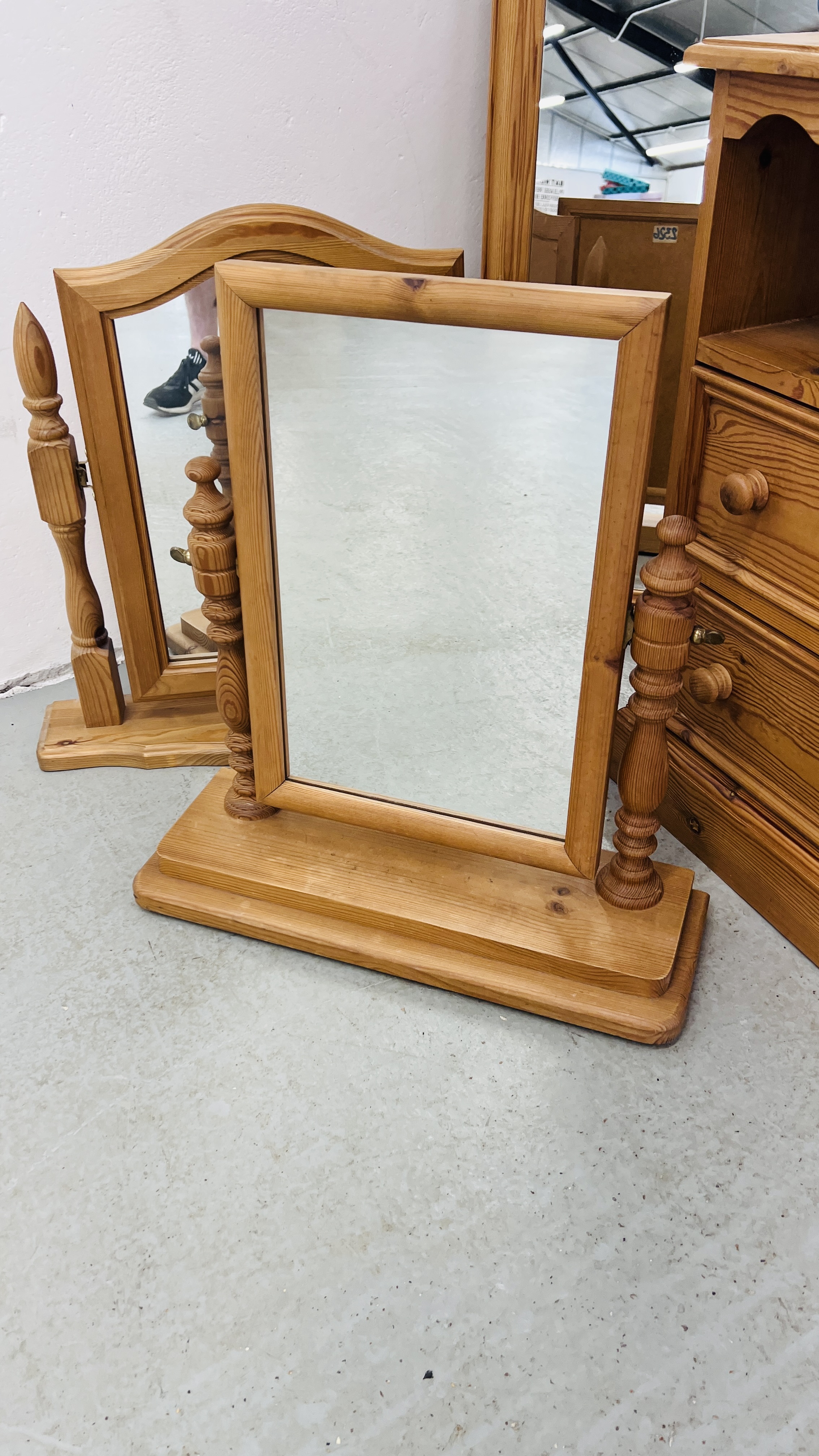 TWO WAXED PINE SWINGING VANITY MIRRORS, - Image 7 of 9