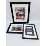 THREE FRAMED 1966 ENGLAND SIGNED PHOTOGRAPHS BEARING SIGNATURES BOBBY MOORE, MARTIN PETERS,