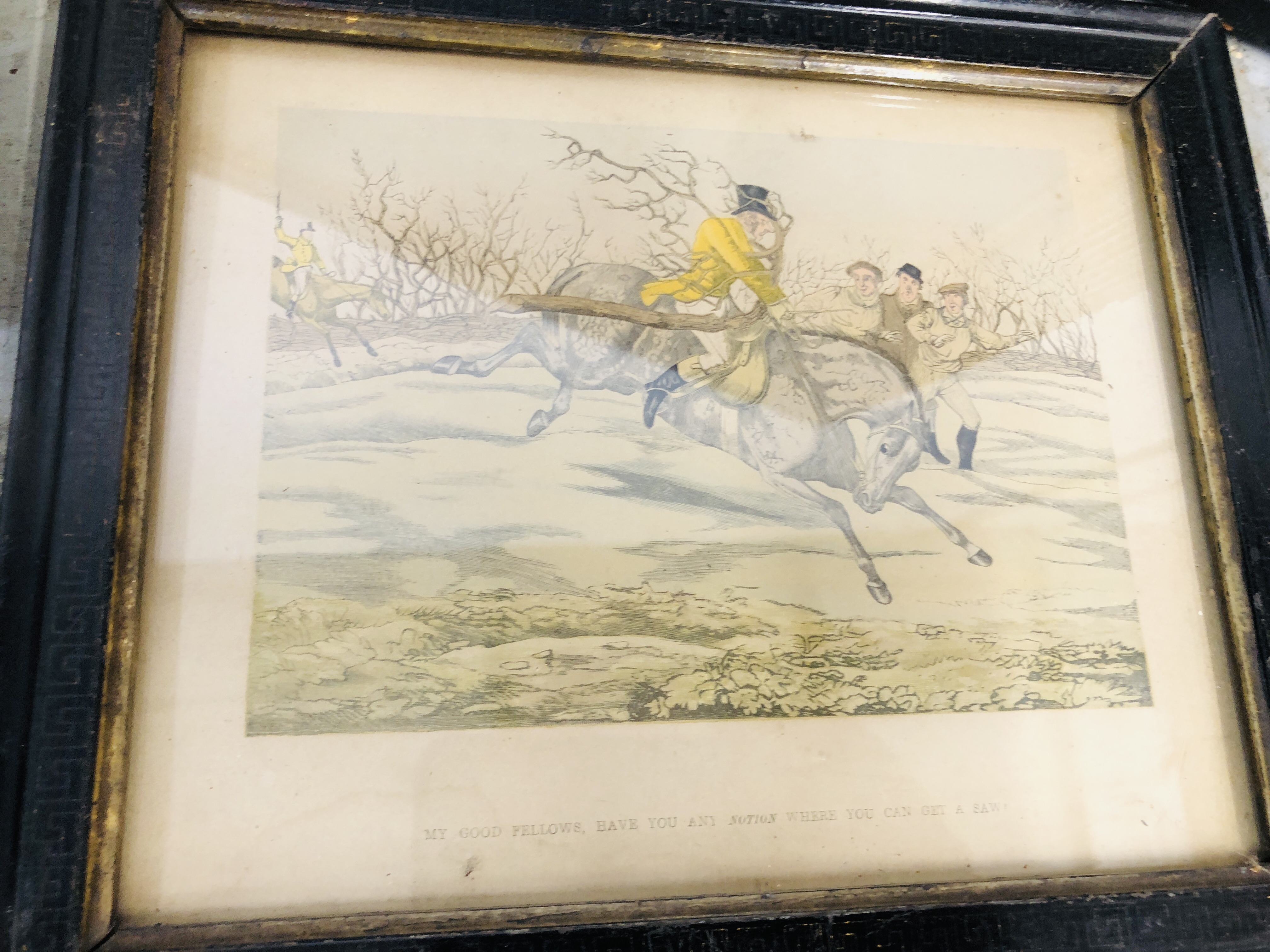 A FRAMED PRINT AFTER GEORGE MORLAND WITH LATER COLOURING "THE MILK MAID & COW HERD" BADLY STAINED. - Image 5 of 8