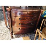 A VICTORIAN MAHOGANY SCOTCH STYLE TWO OVER THREE BOW FRONTED CHEST OF DRAWERS A/F W 132CM, D 53CM,