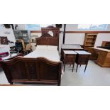A DUTCH STYLE SOLID OAK FIVE PIECE BEDROOM SUITE COMPRISING OF DOUBLE BEDSTEAD WITH HIGH GROVE BEDS