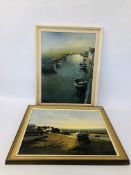 2 FRAMED JOHN TUCK OIL ON BOARD PAINTINGS OF WELLS HARBOUR AND BURNHAM OVERY STAITHE 44 X 59CM.