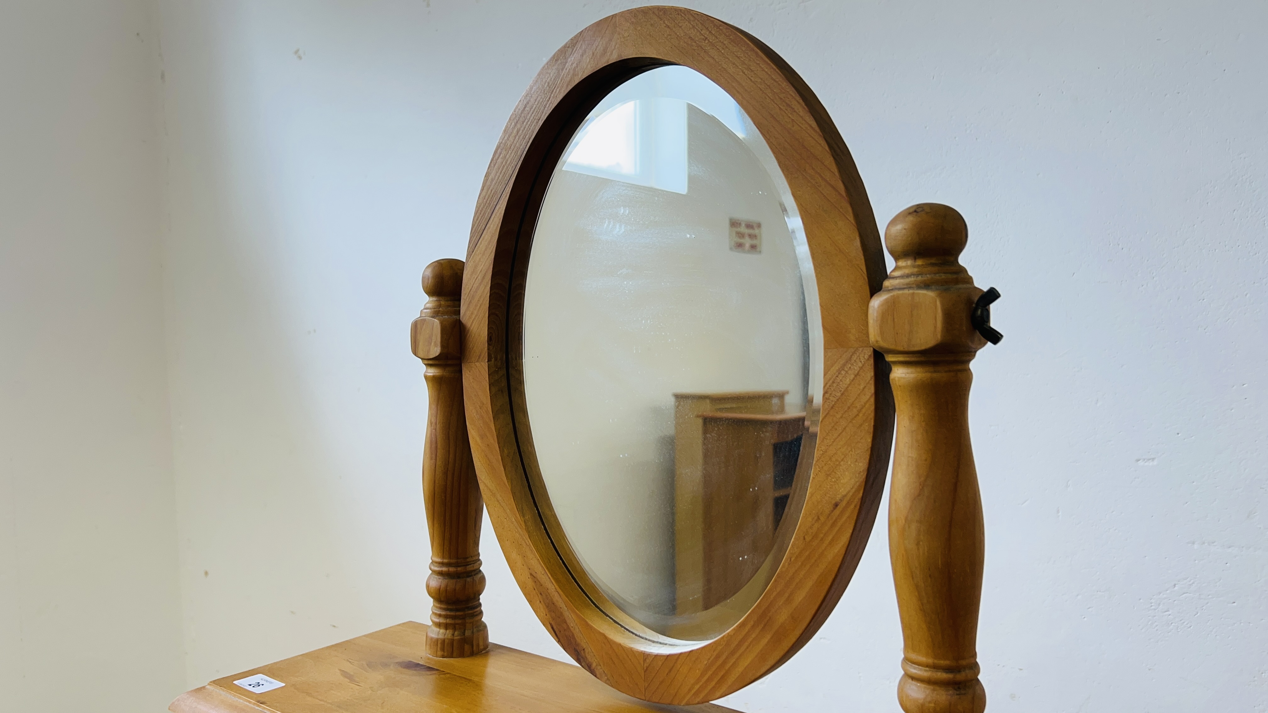 PINE TWO DRAWER DRESSING TABLE MIRROR 62CM X 20CM X 60CM. - Image 3 of 4