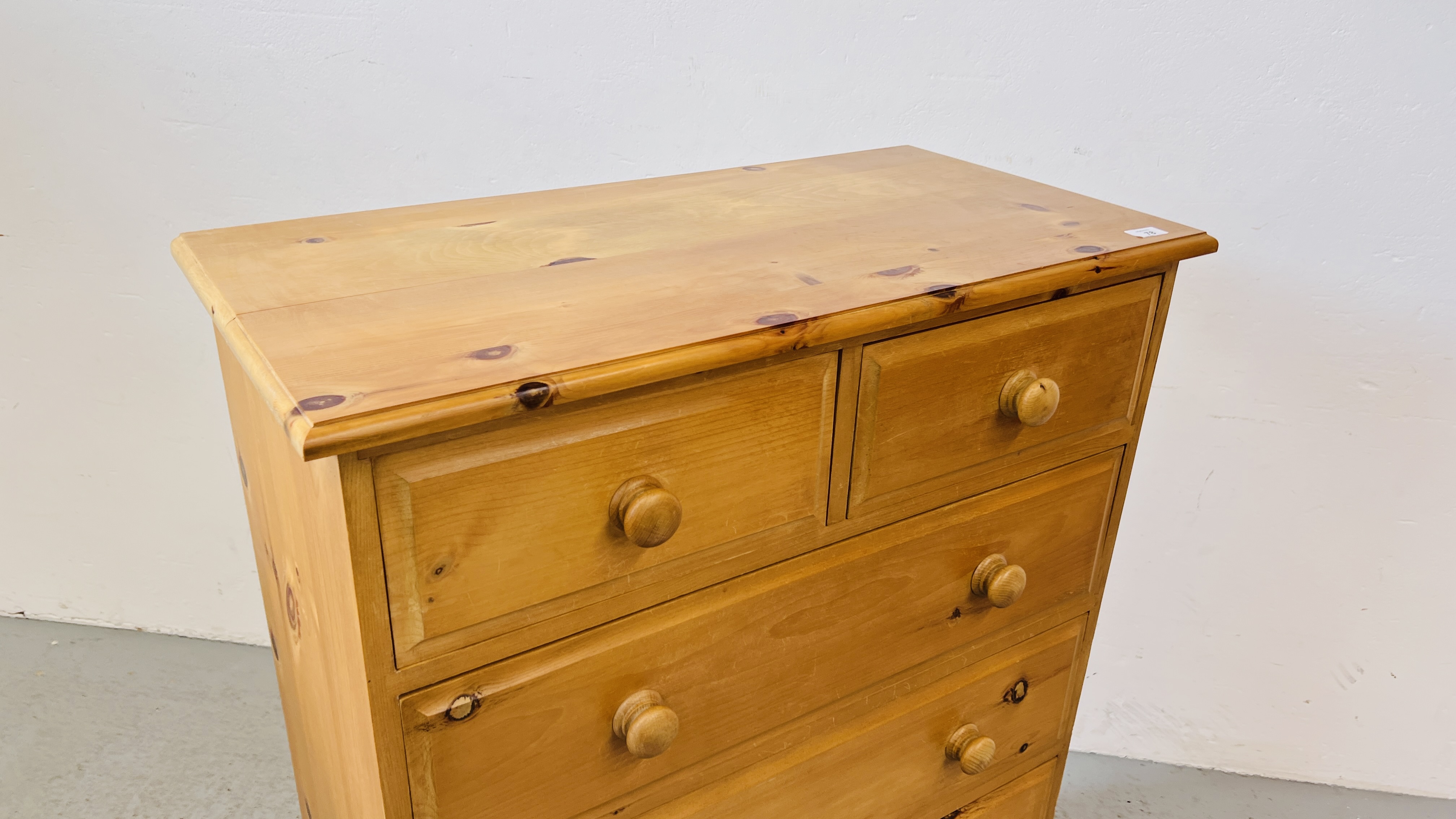 A SOLID PINE TWO OVER THREE CHEST OF DRAWERS W 85CM, D 43CM, H 117CM. - Image 2 of 8