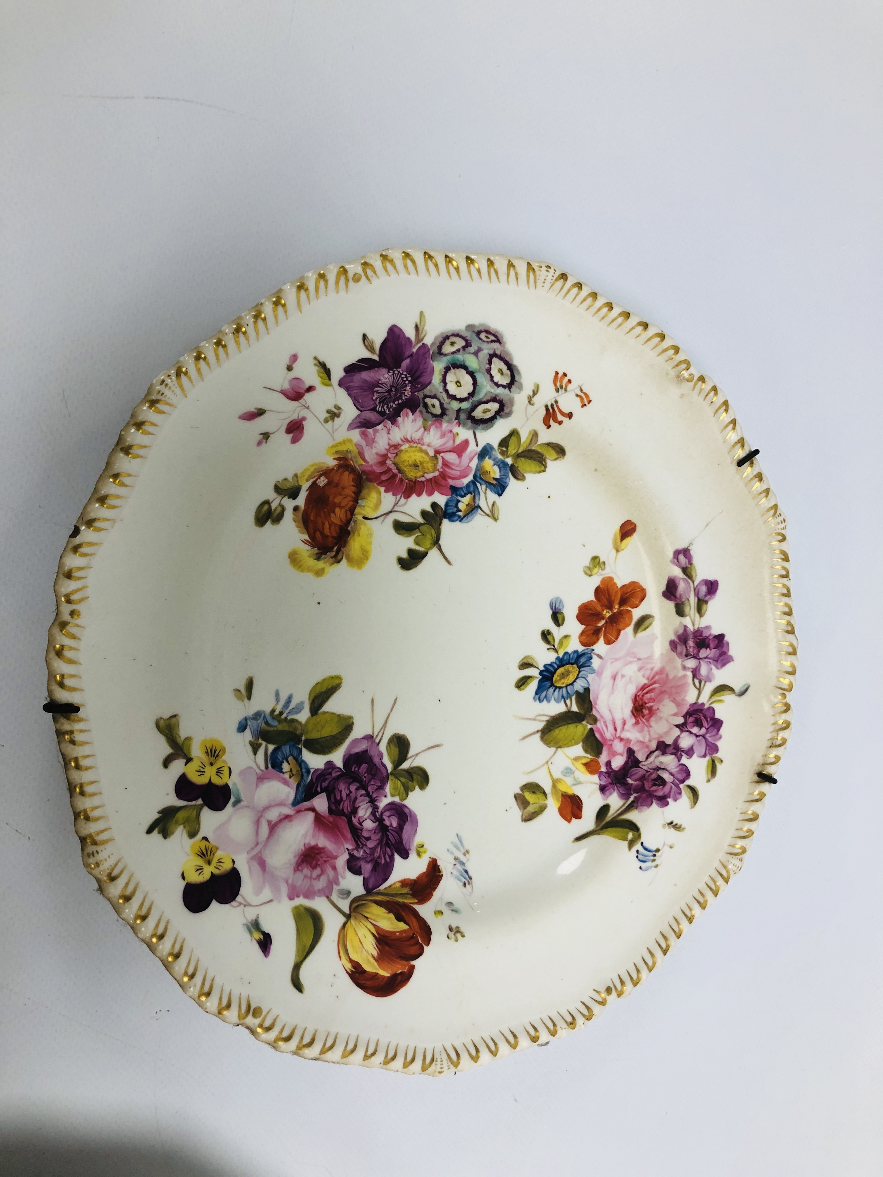 THREE C19th PLATES HAND DECORATED WITH FLOWERS. - Image 5 of 6