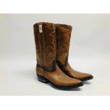 PAIR OF CISCO TAN LEATHER WESTERN COWBOY BOOTS (SIZE 8 D? INDISTINCT).