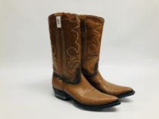 PAIR OF CISCO TAN LEATHER WESTERN COWBOY BOOTS (SIZE 8 D? INDISTINCT).