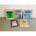 5 FRAMED "SCRAMBLE" NORWICH VIKING MOTORCYCLE CLUB - ADVERTISING POSTERS.
