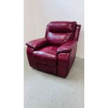 A RED LEATHER ELECTRIC RECLINING EASY CHAIR - SOLD AS SEEN.