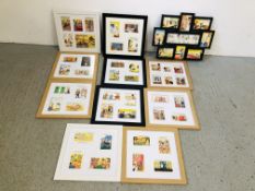 11 FRAMED DISPLAYS OF COMIC NUDE POSTCARDS "BAMFORTH" ETC.