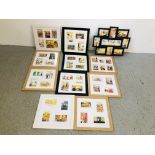 11 FRAMED DISPLAYS OF COMIC NUDE POSTCARDS "BAMFORTH" ETC.