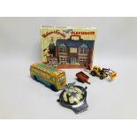 WALLACE AND GROMIT PLAYHOUSE (BOXED) ALONG WITH A VINTAGE TIN PLATE TRANSWORLD COACHES,