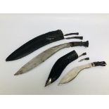 TWO KUKRI GURKHA KNIVES IN LEATHER SHEATHS