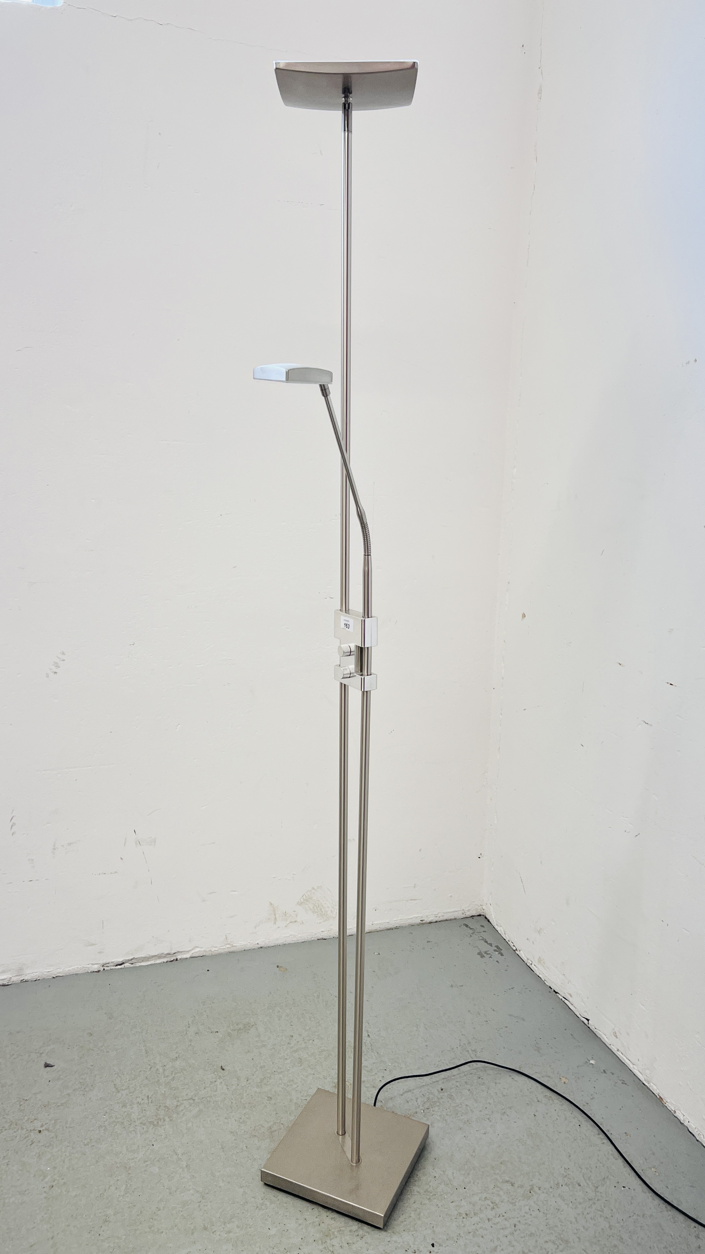 A MODERN STAINLESS STEEL FINISH ANGLE POISE LED LAMP WITH READING LIGHT - SOLD AS SEEN.