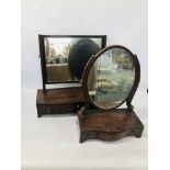 A C19th MAHOGANY THREE DRAWER TOILET MIRROR, A/F,