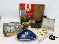 COLLECTION OF COLLECTABLE'S TO INCLUDE EXETER CATHEDRAL JIGSAW, VINTAGE TINS, FILM BROCHURES,