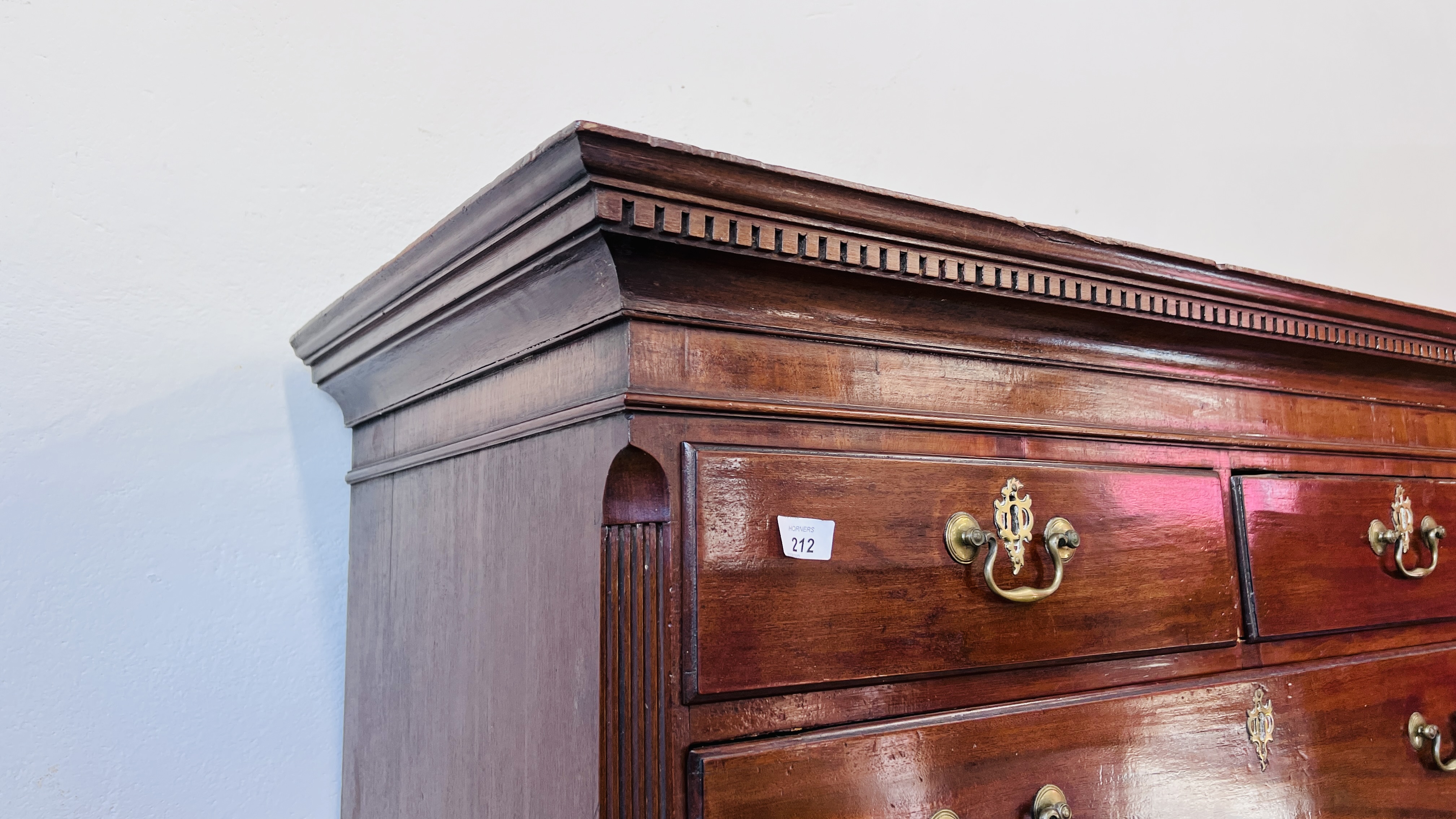 A GEORGE III MAHOGANY CHEST ON CHEST, RETAINING ORIGINAL HANDLES, THE BASE WITH BRUSHING SLIDE, - Image 8 of 17