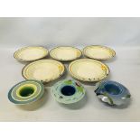 3 X BURLEIGH WARE DECORATIVE DISHES ONE IN THE CLARICE CLIFF WATER LILY DESIGN + 5 BURLEIGH WARE