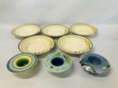 3 X BURLEIGH WARE DECORATIVE DISHES ONE IN THE CLARICE CLIFF WATER LILY DESIGN + 5 BURLEIGH WARE