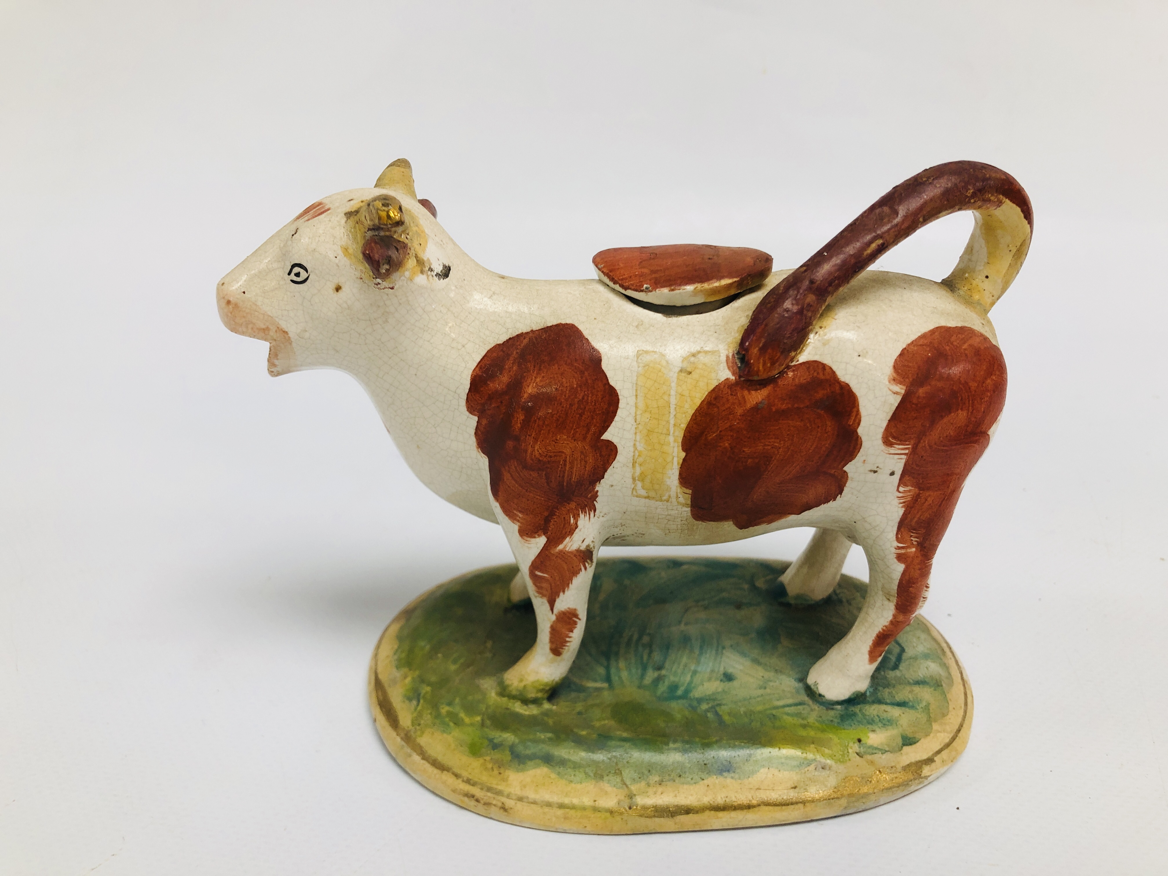 A WHIELDON STYLE COW CREAMER, c.1790, RETAINING COVER, L 17. - Image 4 of 15