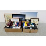 TWO BOXES OF BOOKS TO INCLUDE DICTIONARIES, OXFORD LIBRARY OF WORDS AND PHRASES (3 VOLUMES),