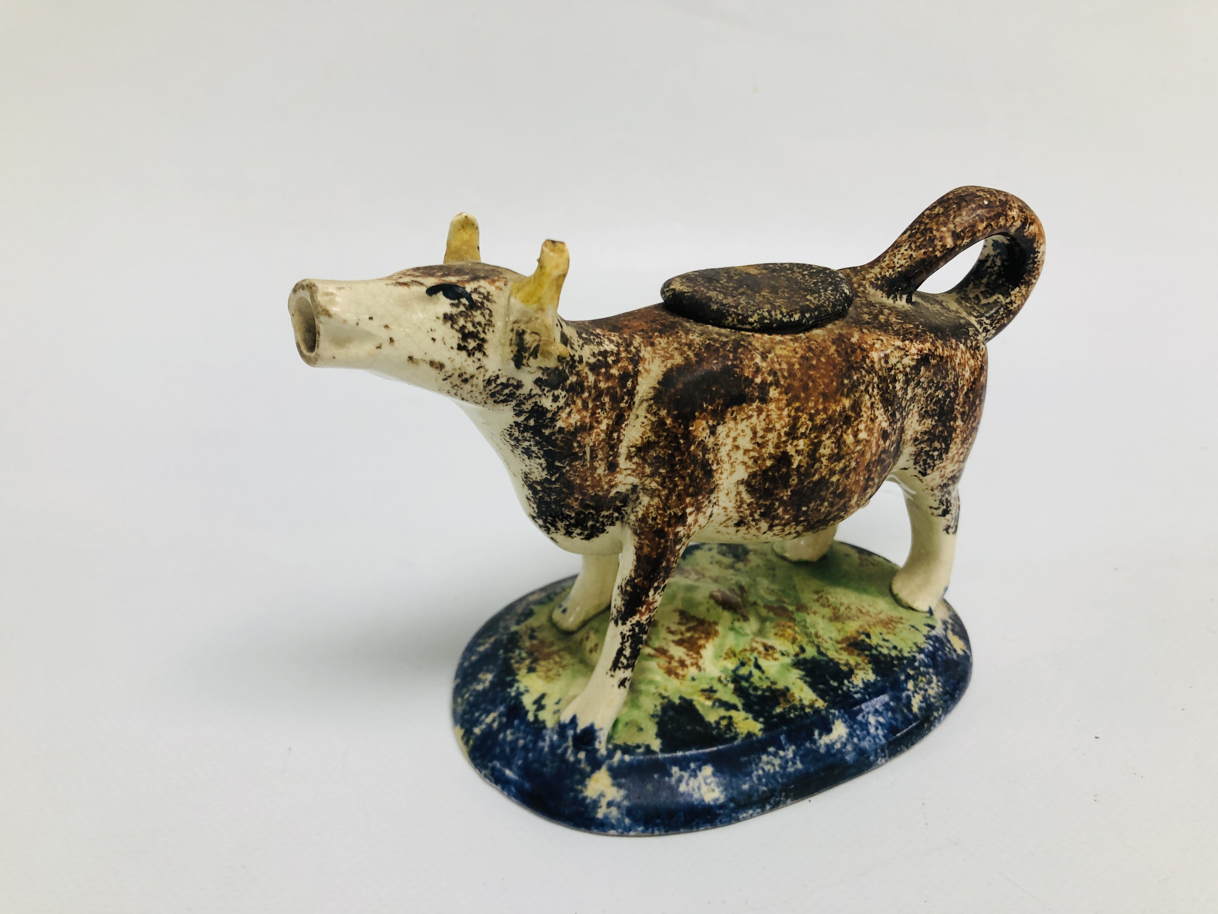 A WHIELDON STYLE COW CREAMER, c.1790, RETAINING COVER, L 17. - Image 9 of 15