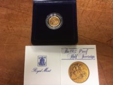 GB: 1982 PROOF HALF SOVEREIGN IN CASE WITH CERTIFICATE.