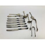 COLLECTION OF ASSORTED SILVER TO INCLUDE A LATE GEORGIAN KINGS PATTERN SAUCE LADLE BY WILLIAM ELEY,