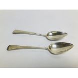 A PAIR OF HANOVERIAN PATTERN SILVER SERVING SPOONS, LONDON ASSAY, MAKER IL.