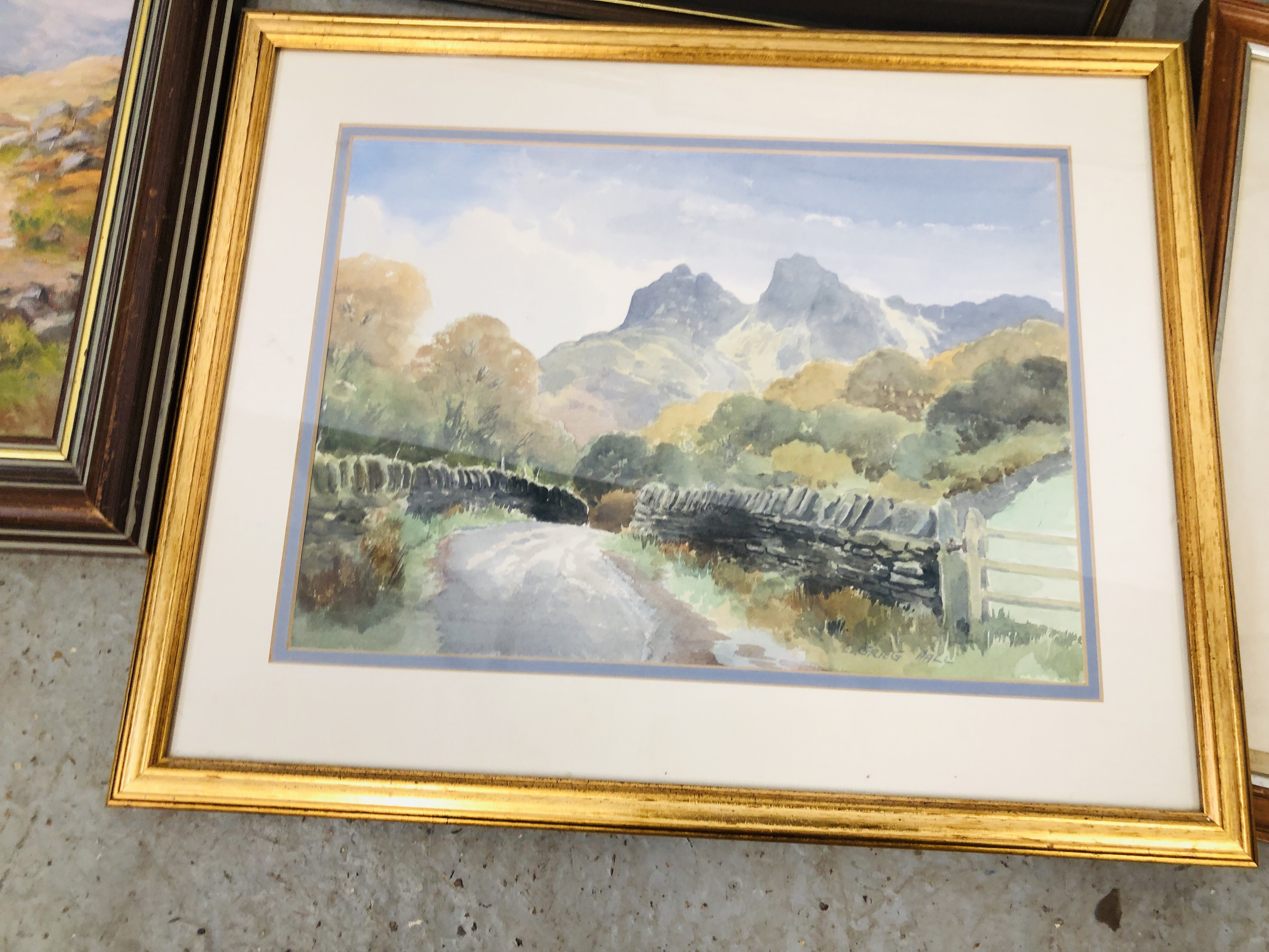 COLLECTION OF ORIGINAL ARTWORKS TO INCLUDE FOUR FRAMED WATERCOLOURS BEARING SIGNATURE GRIEG HALL, - Image 4 of 7