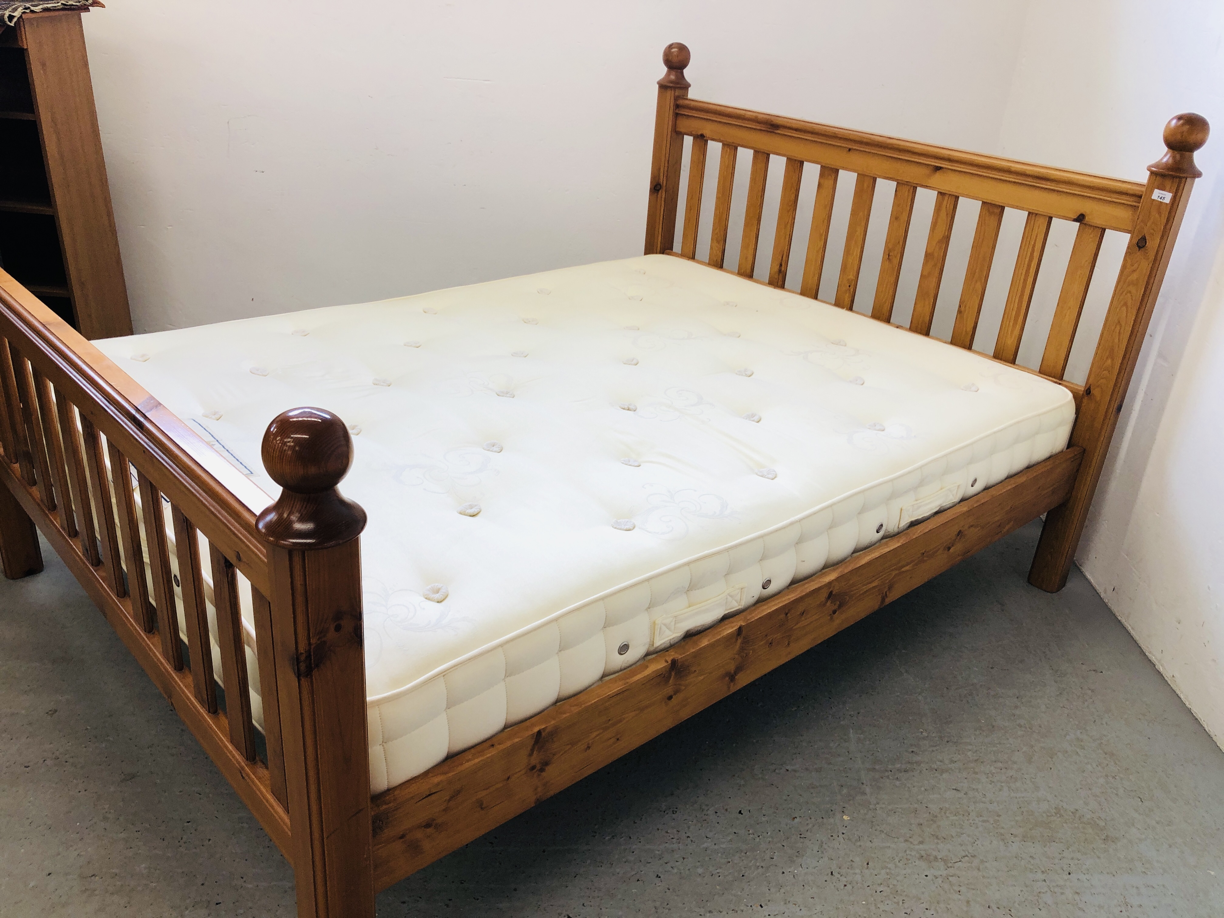 A GOOD QUALITY SOLID HONEY PINE KINGSIZE BED WITH HYPNOS "BARONET" POCKET SPRUNG MATTRESS. - Image 5 of 6