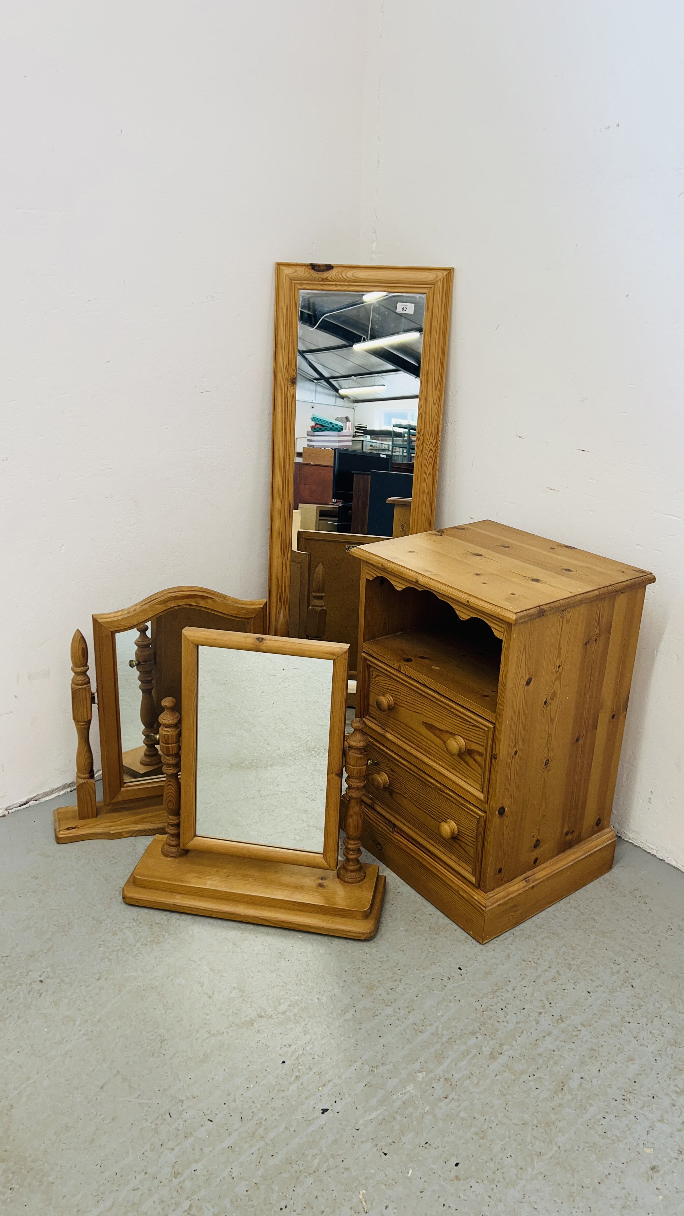 TWO WAXED PINE SWINGING VANITY MIRRORS,