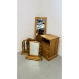 TWO WAXED PINE SWINGING VANITY MIRRORS,