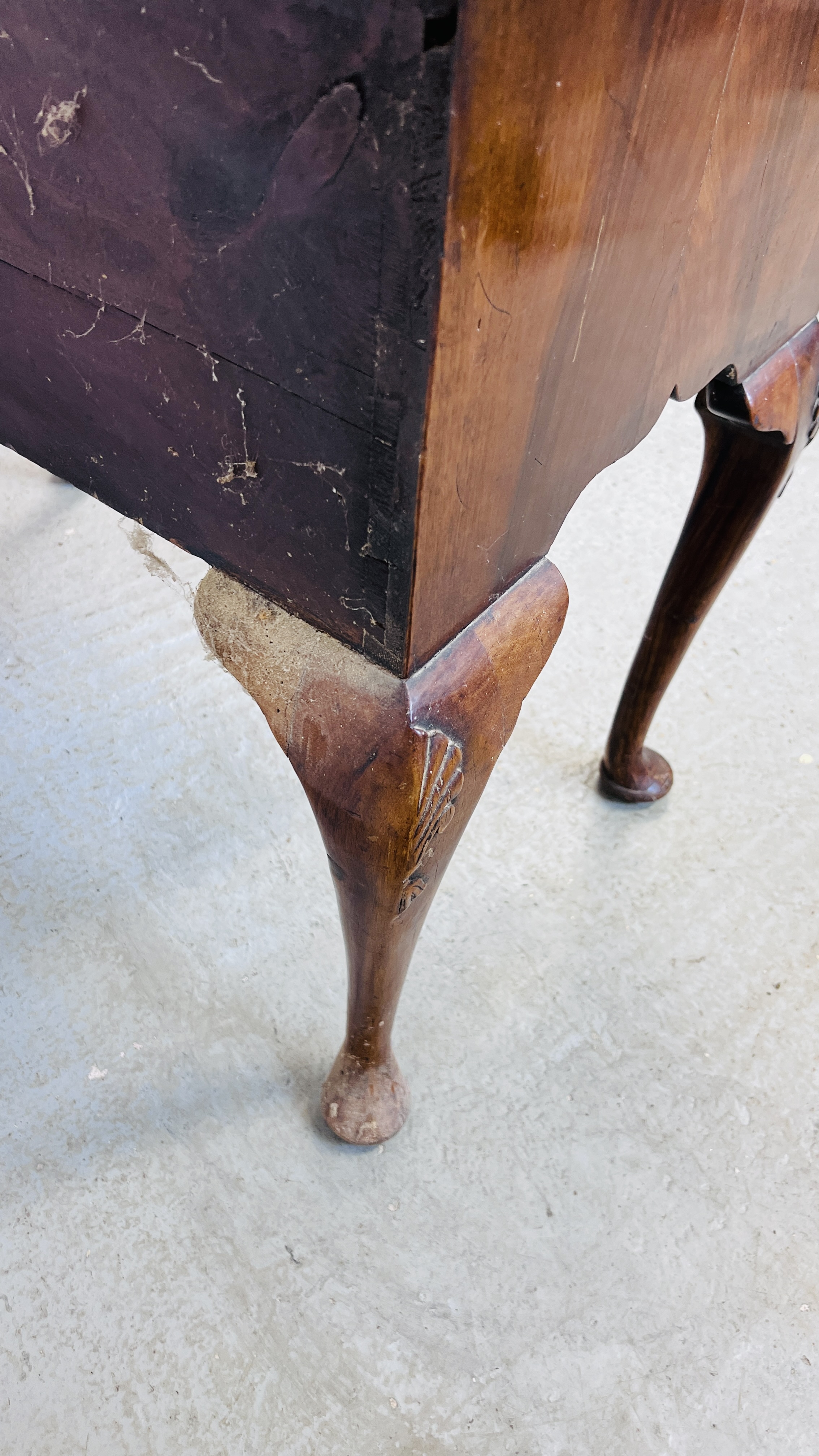 A WALNUT THREE DRAWER LOWBOY ON CABRIOLE LEGS, C18th AND LATTER, 77CM. - Image 8 of 10