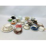 16 X ASSORTED VINTAGE CABINET CUPS AND SAUCERS TO INCLUDE "BOOTHS", NEW CHELSEA MAYTIME, MINTONS,