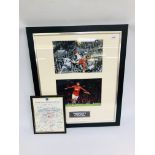A FRAMED AND MOUNTED WAYNE ROONEY "OVERHEAD KICK SMALL" BEARING SIGNATURE WAYNE ROONEY ALONG WITH