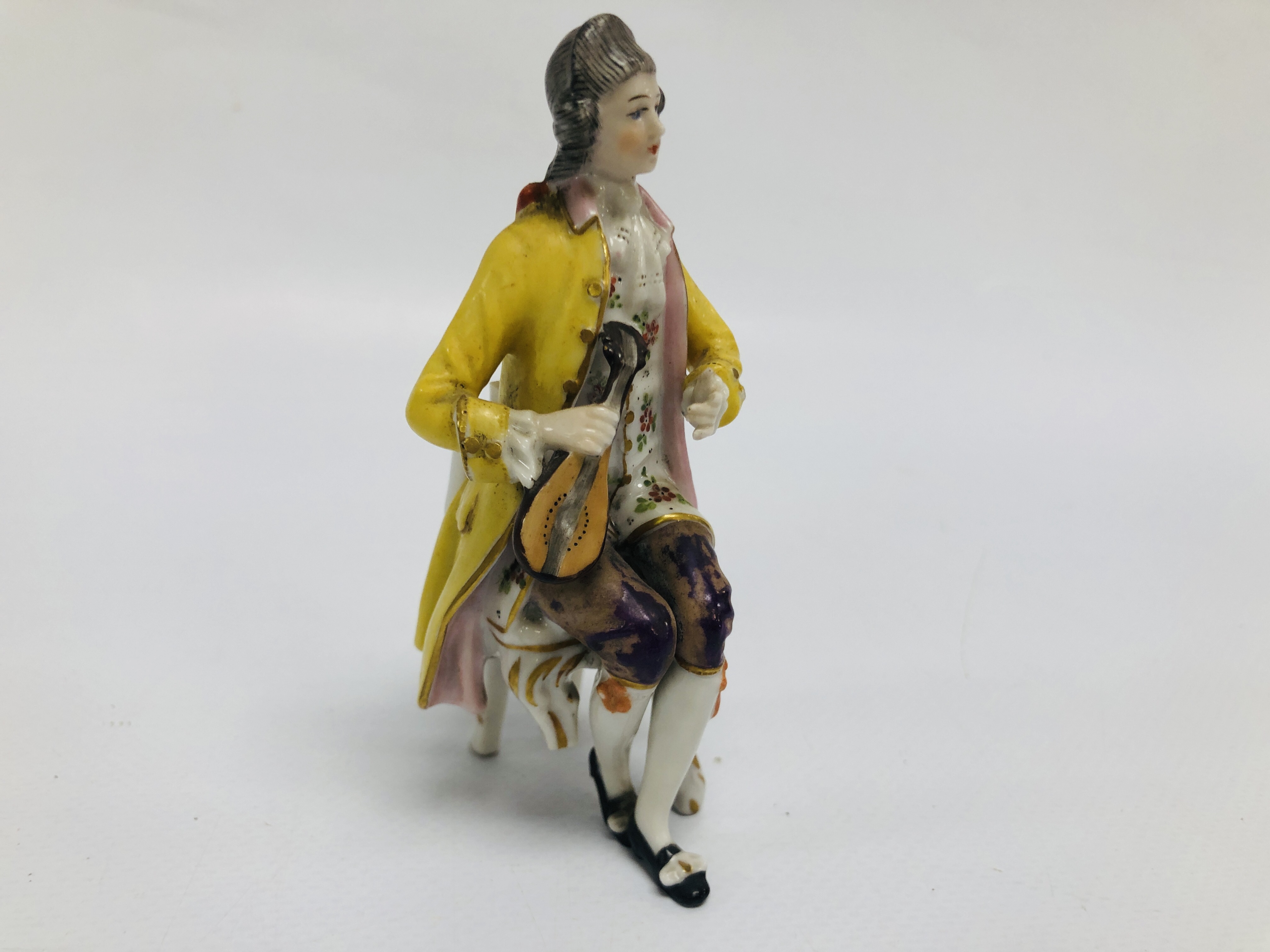 A GERMAN HARDPASTE MINIATURE FIGURE OF A SEATED MUSICIAN A/F, C19TH DERBY CUP AND SAUCER, - Image 13 of 21