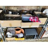 SEVEN BOXES OF ASSORTED KITCHENALIA TO INCLUDE DUALIT TOASTER, RUSSELL HOBBS MICROWAVE, PYREX,