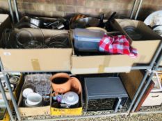 SEVEN BOXES OF ASSORTED KITCHENALIA TO INCLUDE DUALIT TOASTER, RUSSELL HOBBS MICROWAVE, PYREX,
