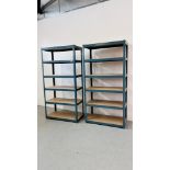 2 X SIX TIER METAL SHELVING UNITS.