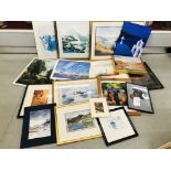 COLLECTION OF SEVENTEEN ASSORTED FRAMED PICTURES AND PRINTS TO INCLUDE A "HALIFAX" FIGHTER PLANE