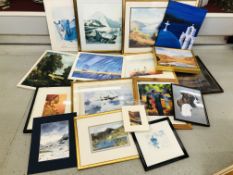 COLLECTION OF SEVENTEEN ASSORTED FRAMED PICTURES AND PRINTS TO INCLUDE A "HALIFAX" FIGHTER PLANE