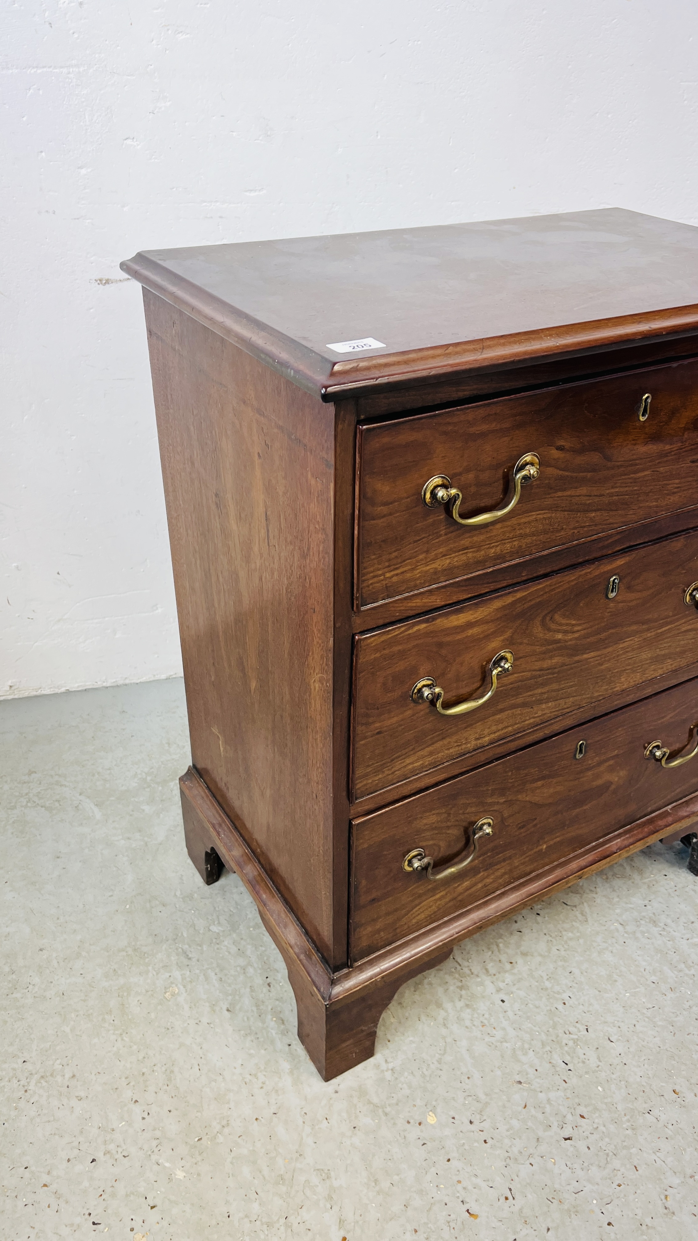 A MAHOGANY THREE DRAWER CHEST, GEORGIAN AND LATER, W 66CM. - Image 6 of 8