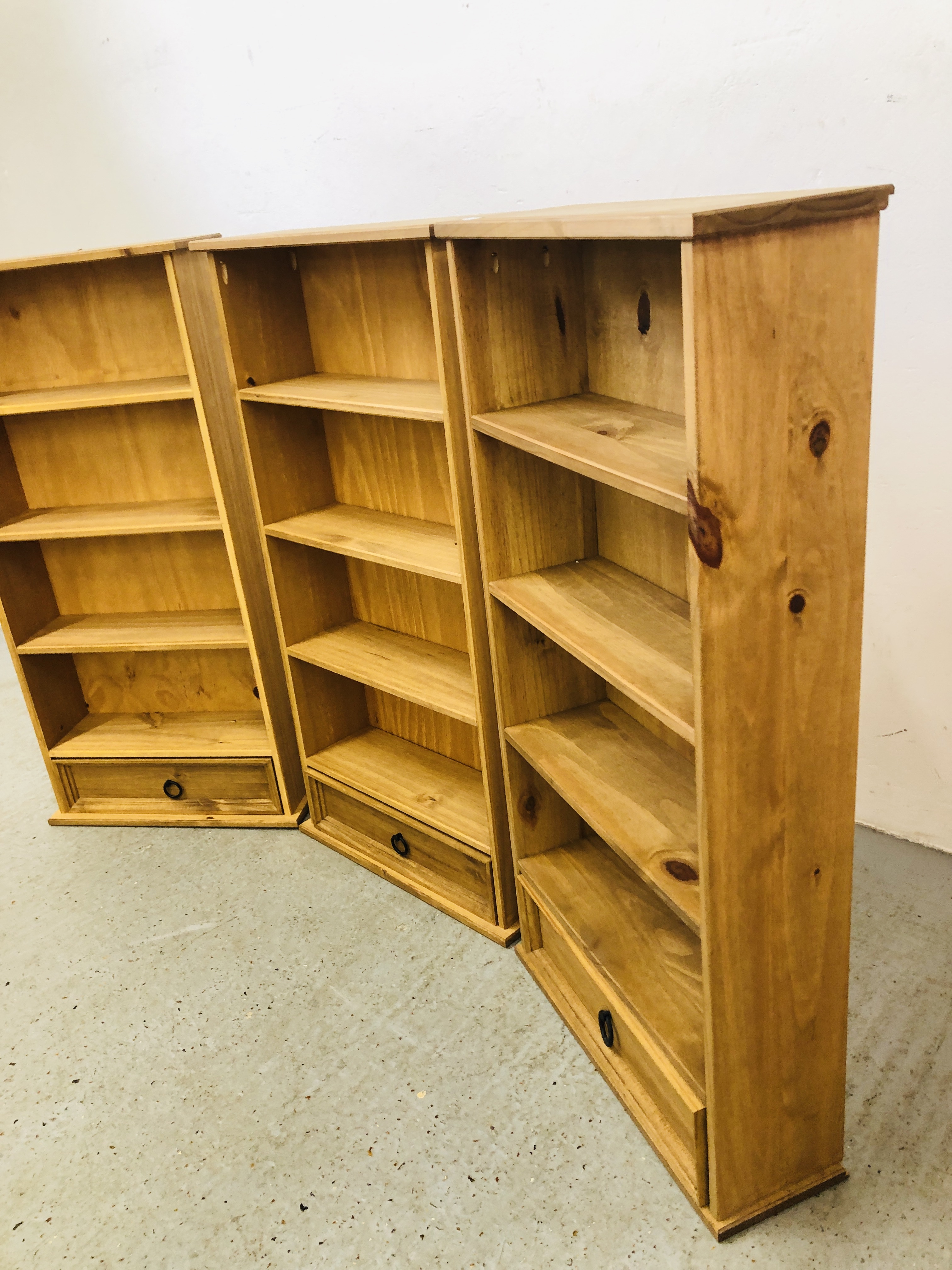 3 X MEXICAN PINE SHELF UNITS WITH DRAWERS TO BASE - EACH W 52.5CM, D 18CM, H 103CM. - Image 3 of 5