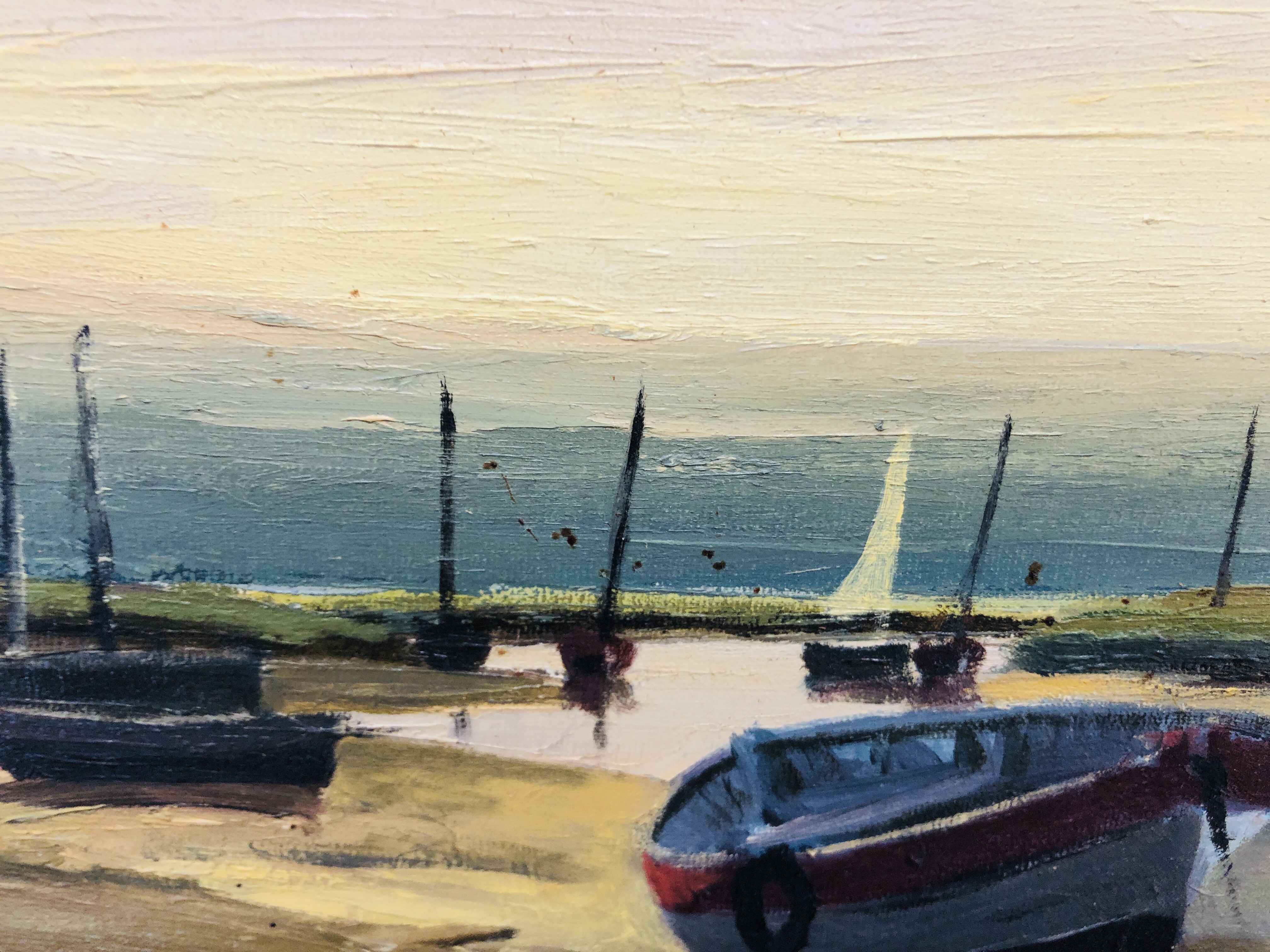 2 FRAMED JOHN TUCK OIL ON BOARD PAINTINGS OF WELLS HARBOUR AND BURNHAM OVERY STAITHE 44 X 59CM. - Image 6 of 6