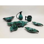 SIX PIECES OF RETRO CANADIAN POTTERY TO INCLUDE ASHTRAY, JUG, CANDLE HOLDERS, MUG ETC.