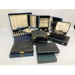 LARGE BOX OF 18 ASSORTED VINTAGE CUTLERY SETS IN FITTED CASES (NOT GUARANTEED COMPLETE)