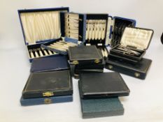 LARGE BOX OF 18 ASSORTED VINTAGE CUTLERY SETS IN FITTED CASES (NOT GUARANTEED COMPLETE)