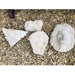 A COLLECTION OF STONEWORK GARDEN FEATURES TO INCLUDE LION HEAD MASK, DECO WALL POCKET,